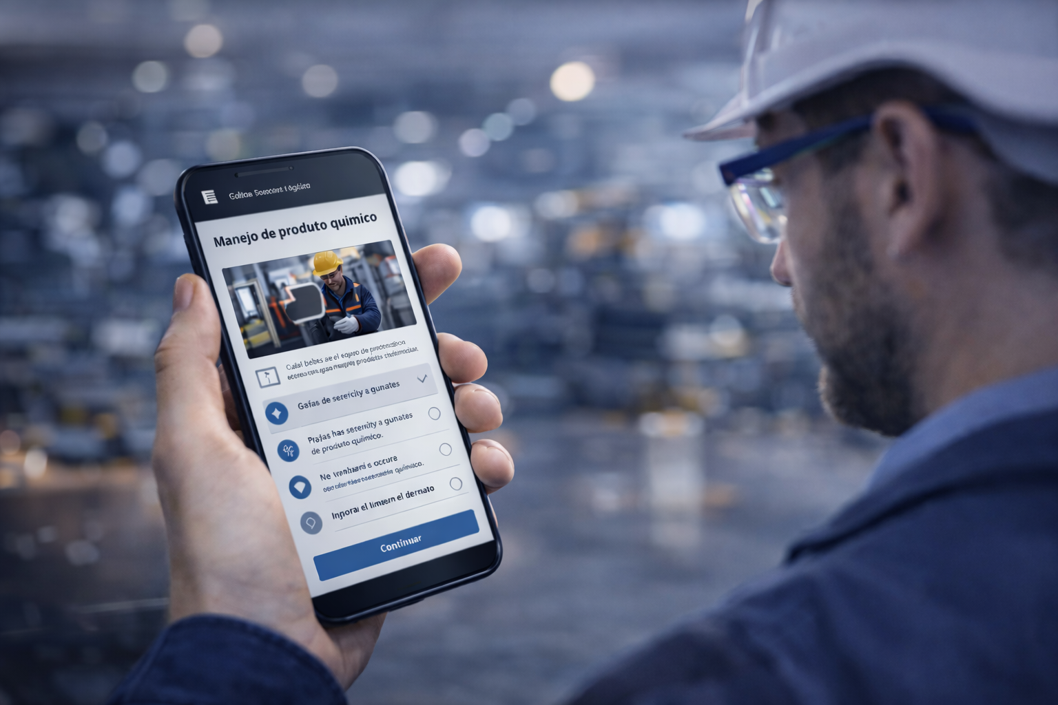 Arbeiter in der Schulung zur Chemikaliensicherheit