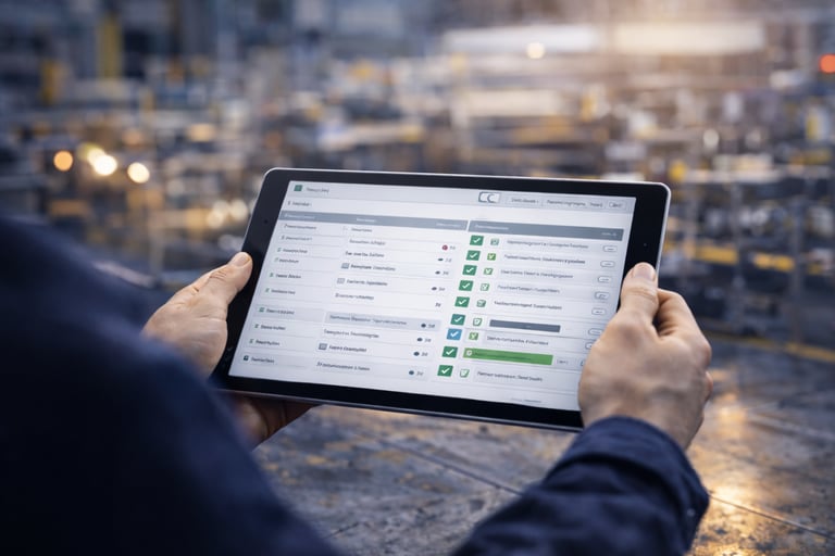 Schulungsliste auf tablet in Werkstatt